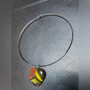 Glass pendant choker with black chorded necklace option